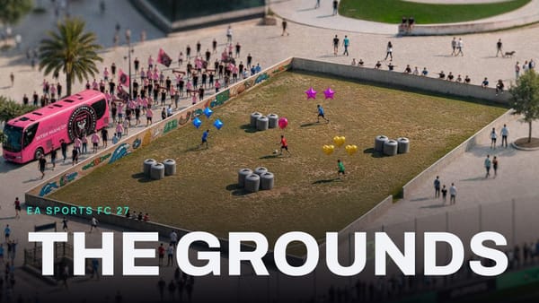 EA SPORTS FC 27's The Grounds: a cage pitch and crowd in the social hub