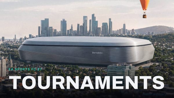 The Bernabéu in FC 27’s The Grounds, with TOURNAMENTS across it