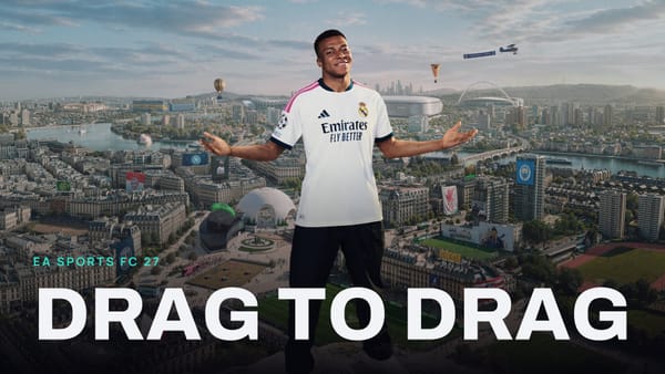 EA SPORTS FC 27 key art with DRAG TO DRAG across it