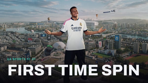 EA SPORTS FC 27 key art with FIRST TIME SPIN across it