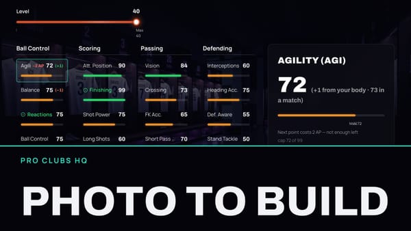 The Pro Clubs HQ builder above the words PHOTO TO BUILD